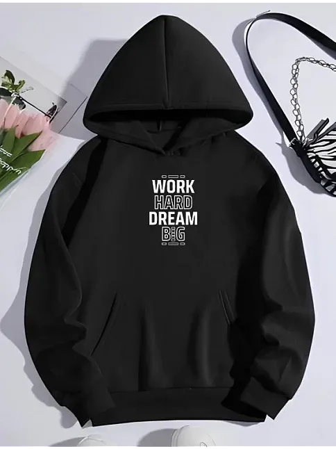 Kışlık Üç İplik Kapüşonlu Sweatshirt - Siyah
