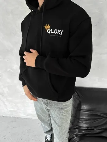 Kışlık Üç İplik Kapüşonlu SweatShirt - Siyah Kışlık Üç İplik Kapüşonlu SweatShirt - Siyah