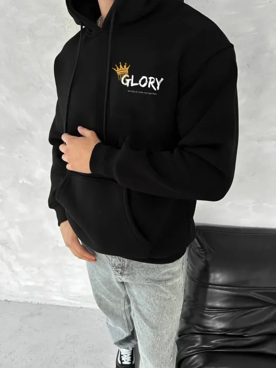 Kışlık Üç İplik Kapüşonlu SweatShirt - Siyah Kışlık Üç İplik Kapüşonlu SweatShirt - Siyah