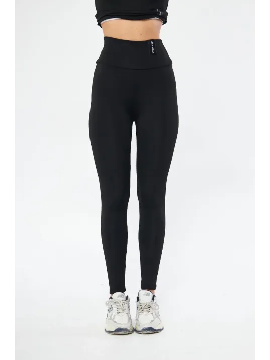 Kadın Kışlık Yüksek Bel Toparlayicı Ve Sıkılaştırıcı Likralı Şardonlu Tayt - Siyah