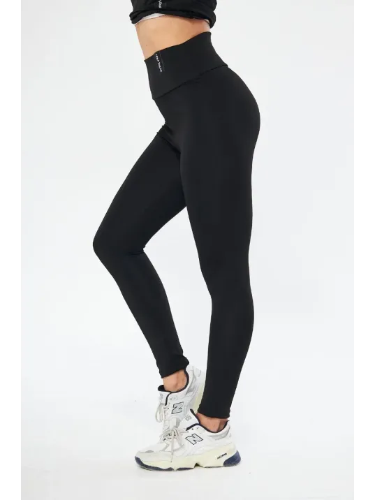 Kadın Kışlık Yüksek Bel Toparlayicı Ve Sıkılaştırıcı Likralı Şardonlu Tayt - Siyah