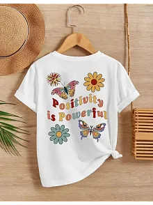 Kız Çocuk Bisiklet Yaka Baskılı T-shirt - Beyaz