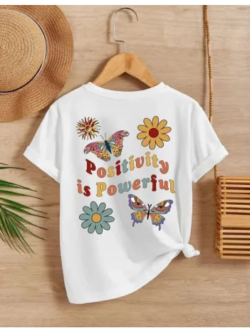 Kız Çocuk Bisiklet Yaka Baskılı T-shirt - Beyaz