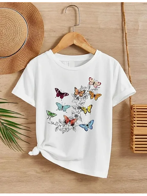 Kız Çocuk Bisiklet Yaka Baskılı T-shirt - Beyaz
