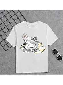 Kız Çocuk Bisiklet Yaka Baskılı T-shirt - Beyaz