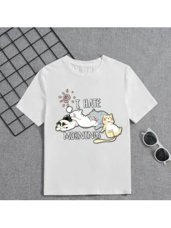 Kız Çocuk Bisiklet Yaka Baskılı T-shirt - Beyaz