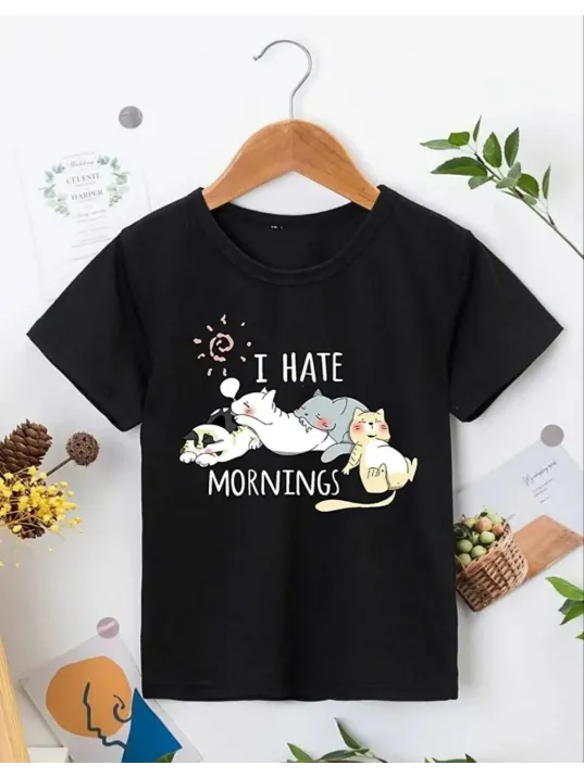 Kız Çocuk Bisiklet Yaka Baskılı T-Shirt - Siyah Kız Çocuk Bisiklet Yaka Baskılı T-Shirt - Siyah