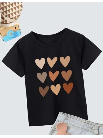 Kız Çocuk Bisiklet Yaka Baskılı T-Shirt - Siyah Kız Çocuk Bisiklet Yaka Baskılı T-Shirt - Siyah