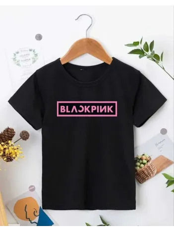 Kız Çocuk Bisiklet Yaka Baskılı T-Shirt - Siyah Kız Çocuk Bisiklet Yaka Baskılı T-Shirt - Siyah