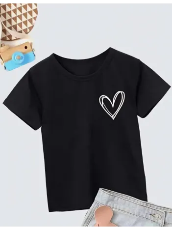 Kız Çocuk Bisiklet Yaka Baskılı T-Shirt - Siyah Kız Çocuk Bisiklet Yaka Baskılı T-Shirt - Siyah