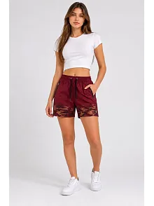 Kız Çocuk Fermuarlı Cepli File Astarlı Premium Deniz Şortu - Bordo