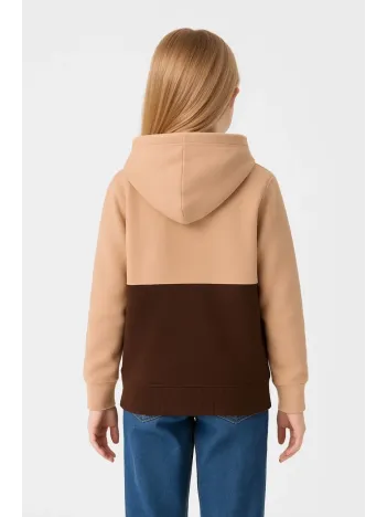 Kız Çocuk Kapüşonlu Kanguru Çepli Parçalı Sweatshirt - Renkli