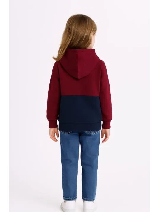 Kız Çocuk Kapüşonlu Kanguru Çepli Parçalı SweatShirt - Renkli Kız Çocuk Kapüşonlu Kanguru Çepli Parçalı SweatShirt - Renkli