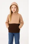 Kız Çocuk Kapüşonlu Kanguru Çepli Parçalı Sweatshirt - Renkli