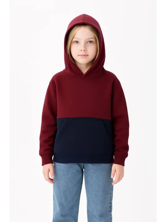 Kız Çocuk Kapüşonlu Kanguru Çepli Parçalı SweatShirt - Renkli Kız Çocuk Kapüşonlu Kanguru Çepli Parçalı SweatShirt - Renkli