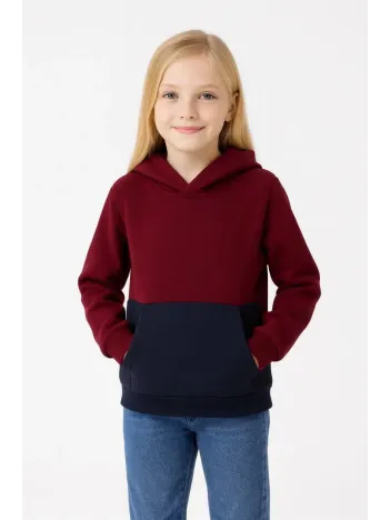 Kız Çocuk Kapüşonlu Kanguru Çepli Parçalı SweatShirt - Renkli