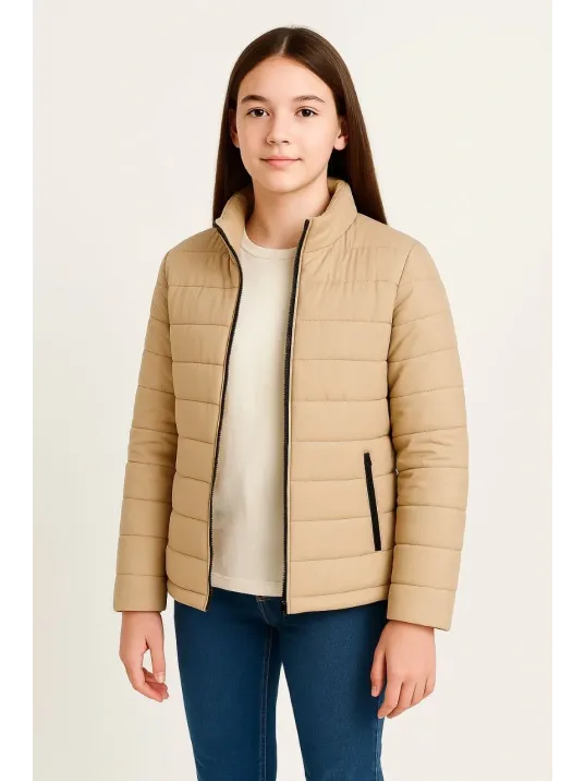 Kız Çocuk Şişme Mont Hafif Ve Sıcak Tutucu Kışlık Fermuarlı Su İtici Rahat Günlük Mont Kapüşonuz Modern Tasarım - Bej Kız Çocuk Şişme Mont Hafif Ve Sıcak Tutucu Kışlık Fermuarlı Su İtici Rahat Günlük Mont Kapüşonuz Modern Tasarım - Bej