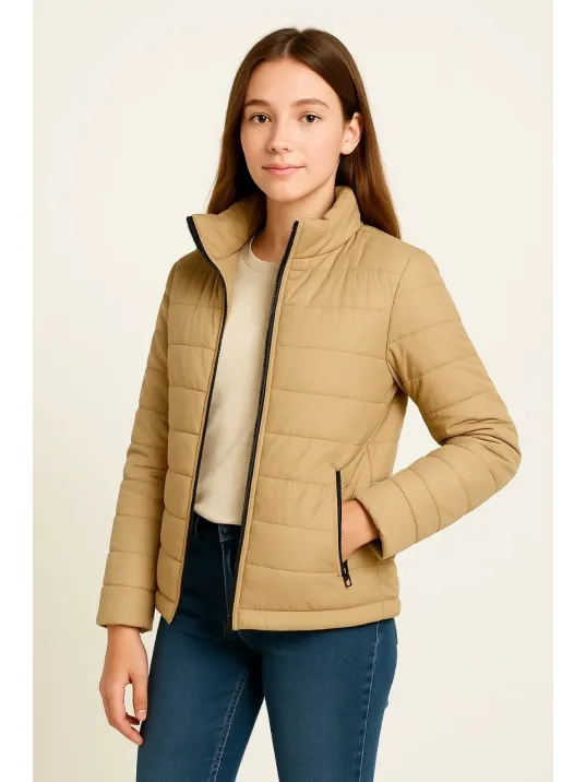 Kız Çocuk Şişme Mont Hafif Ve Sıcak Tutucu Kışlık Fermuarlı Su İtici Rahat Günlük Mont Kapüşonuz Modern Tasarım - Bej Kız Çocuk Şişme Mont Hafif Ve Sıcak Tutucu Kışlık Fermuarlı Su İtici Rahat Günlük Mont Kapüşonuz Modern Tasarım - Bej