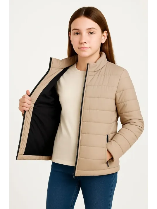 Kız Çocuk Şişme Mont Hafif Ve Sıcak Tutucu Kışlık Fermuarlı Su İtici Rahat Günlük Mont Kapüşonuz Modern Tasarım - Bej Kız Çocuk Şişme Mont Hafif Ve Sıcak Tutucu Kışlık Fermuarlı Su İtici Rahat Günlük Mont Kapüşonuz Modern Tasarım - Bej