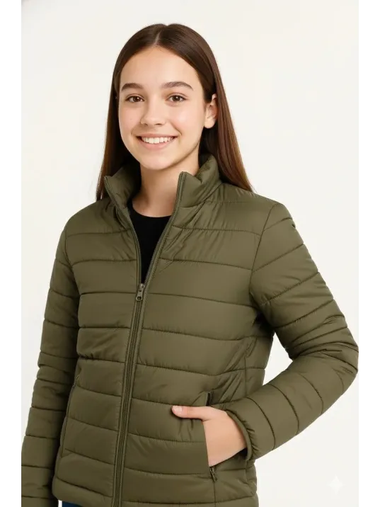 Kız Çocuk Şişme Mont Hafif Ve Sıcak Tutucu Kışlık Fermuarlı Su İtici Rahat Günlük Mont Kapüşonuz Modern Tasarım - Haki Kız Çocuk Şişme Mont Hafif Ve Sıcak Tutucu Kışlık Fermuarlı Su İtici Rahat Günlük Mont Kapüşonuz Modern Tasarım - Haki