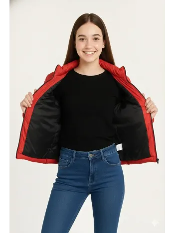 Kız Çocuk Şişme Mont Hafif Ve Sıcak Tutucu Kışlık Fermuarlı Su İtici Rahat Günlük Mont Kapüşonuz Modern Tasarım - Kırmızı Kız Çocuk Şişme Mont Hafif Ve Sıcak Tutucu Kışlık Fermuarlı Su İtici Rahat Günlük Mont Kapüşonuz Modern Tasarım - Kırmızı