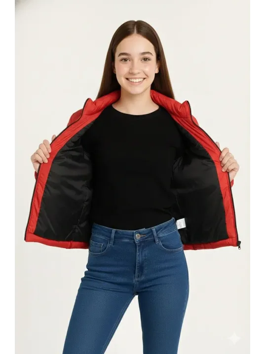 Kız Çocuk Şişme Mont Hafif Ve Sıcak Tutucu Kışlık Fermuarlı Su İtici Rahat Günlük Mont Kapüşonuz Modern Tasarım - Kırmızı Kız Çocuk Şişme Mont Hafif Ve Sıcak Tutucu Kışlık Fermuarlı Su İtici Rahat Günlük Mont Kapüşonuz Modern Tasarım - Kırmızı