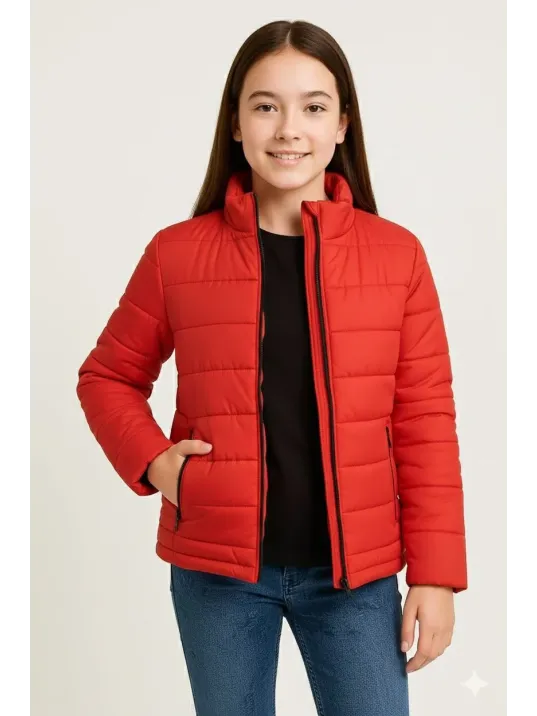 Kız Çocuk Şişme Mont Hafif Ve Sıcak Tutucu Kışlık Fermuarlı Su İtici Rahat Günlük Mont Kapüşonuz Modern Tasarım - Kırmızı Kız Çocuk Şişme Mont Hafif Ve Sıcak Tutucu Kışlık Fermuarlı Su İtici Rahat Günlük Mont Kapüşonuz Modern Tasarım - Kırmızı