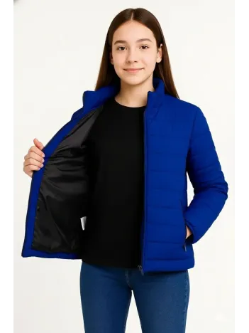 Kız Çocuk Şişme Mont Hafif Ve Sıcak Tutucu Kışlık Fermuarlı Su İtici Rahat Günlük Mont Kapüşonuz Modern Tasarım - Saks Mavisi