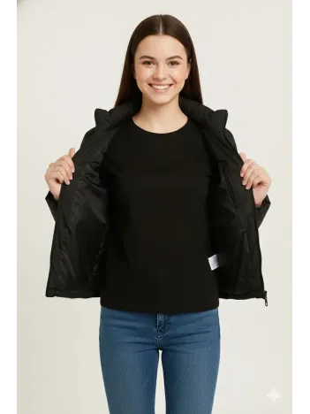 Kız Çocuk Şişme Mont Hafif Ve Sıcak Tutucu Kışlık Fermuarlı Su İtici Rahat Günlük Mont Kapüşonuz Modern Tasarım - Siyah Kız Çocuk Şişme Mont Hafif Ve Sıcak Tutucu Kışlık Fermuarlı Su İtici Rahat Günlük Mont Kapüşonuz Modern Tasarım - Siyah