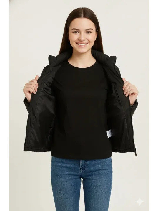 Kız Çocuk Şişme Mont Hafif Ve Sıcak Tutucu Kışlık Fermuarlı Su İtici Rahat Günlük Mont Kapüşonuz Modern Tasarım - Siyah Kız Çocuk Şişme Mont Hafif Ve Sıcak Tutucu Kışlık Fermuarlı Su İtici Rahat Günlük Mont Kapüşonuz Modern Tasarım - Siyah