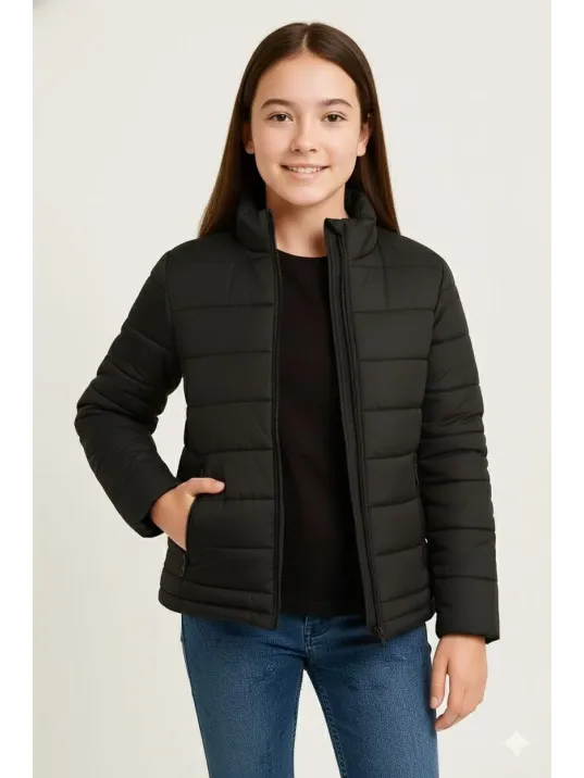 Kız Çocuk Şişme Mont Hafif Ve Sıcak Tutucu Kışlık Fermuarlı Su İtici Rahat Günlük Mont Kapüşonuz Modern Tasarım - Siyah Kız Çocuk Şişme Mont Hafif Ve Sıcak Tutucu Kışlık Fermuarlı Su İtici Rahat Günlük Mont Kapüşonuz Modern Tasarım - Siyah