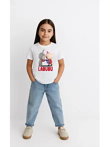 Kız Labubu Çocuk Baskılı T-shirt - Beyaz