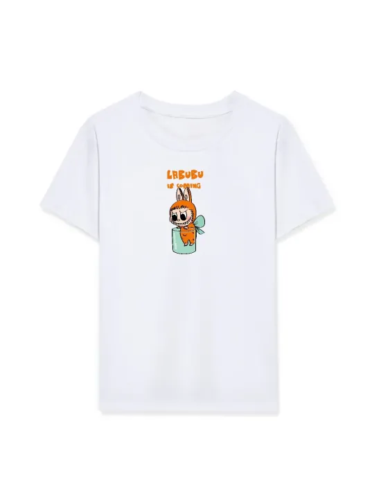 Kız Labubu Çocuk Baskılı T-shirt - Beyaz