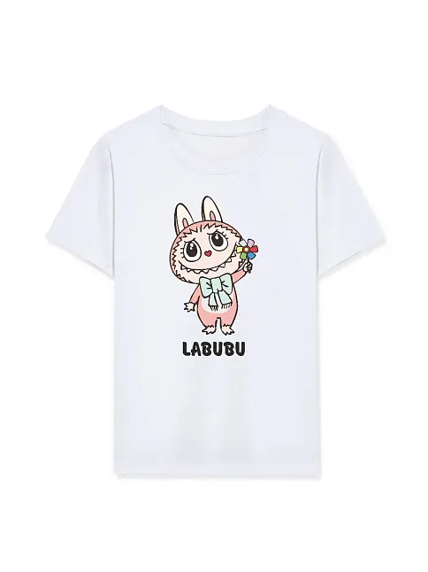 Kız Labubu Çocuk Baskılı T-shirt - Beyaz