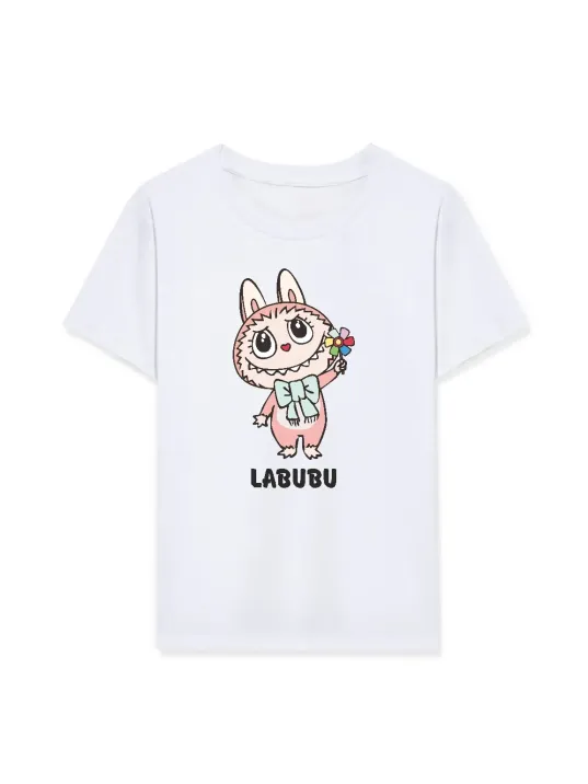 Kız Labubu Çocuk Baskılı T-shirt - Beyaz
