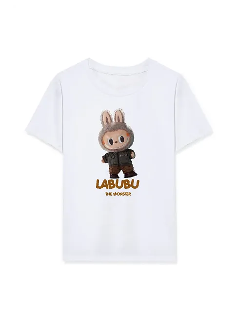 Kız Labubu Çocuk Baskılı T-shirt - Beyaz