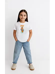 Kız Labubu Çocuk Baskılı T-shirt - Beyaz