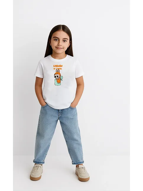 Kız Labubu Çocuk Baskılı T-shirt - Beyaz