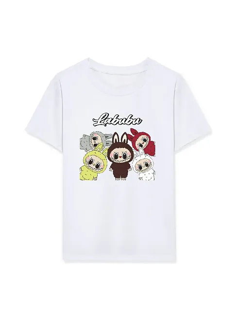 Kız Labubu Çocuk Baskılı T-shirt - Beyaz