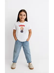 Kız Labubu Çocuk Baskılı T-shirt - Beyaz