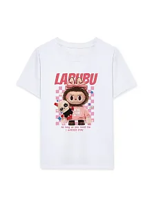 Kız Labubu Çocuk Baskılı T-shirt - Beyaz