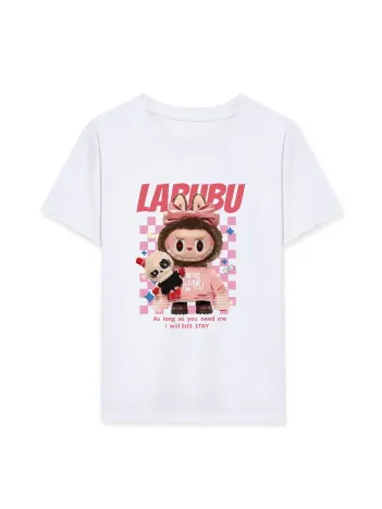Kız Labubu Çocuk Baskılı T-shirt - Beyaz