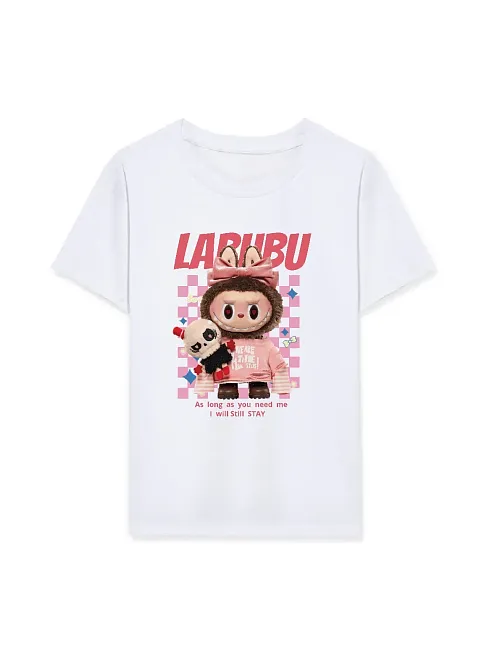 Kız Labubu Çocuk Baskılı T-shirt - Beyaz
