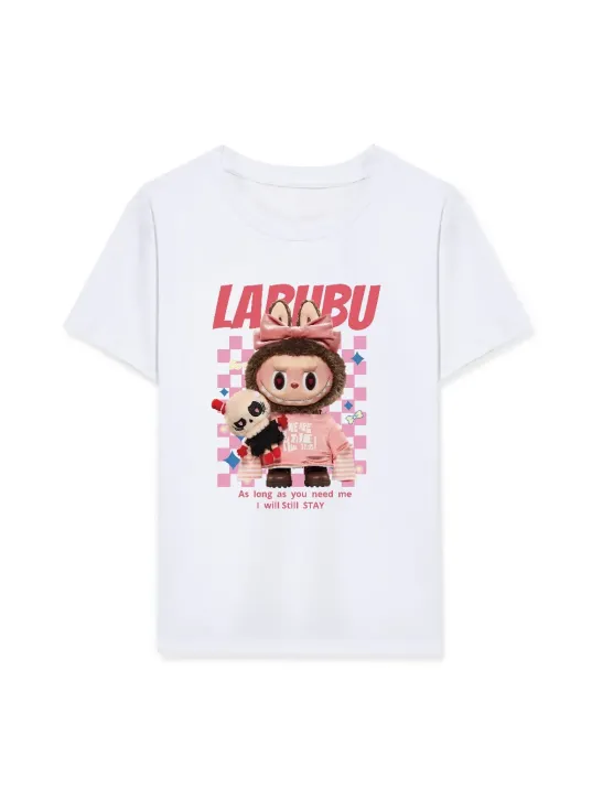 Kız Labubu Çocuk Baskılı T-shirt - Beyaz