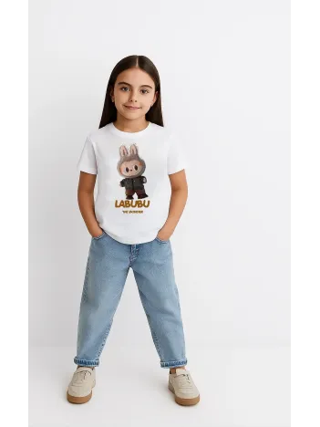Kız Labubu Çocuk Baskılı T-shirt - Beyaz
