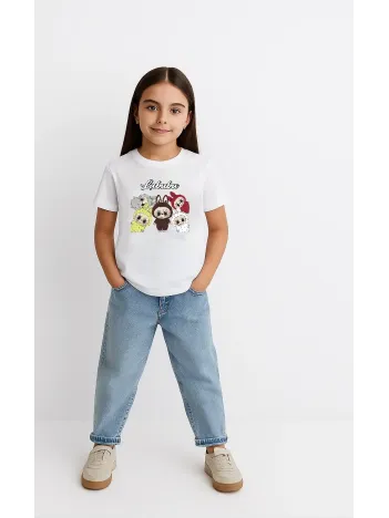 Kız Labubu Çocuk Baskılı T-shirt - Beyaz