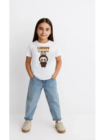 Kız Labubu Çocuk Baskılı T-shirt - Beyaz