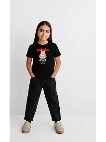 Kız Labubu Çocuk Baskılı T-shirt - Beyaz