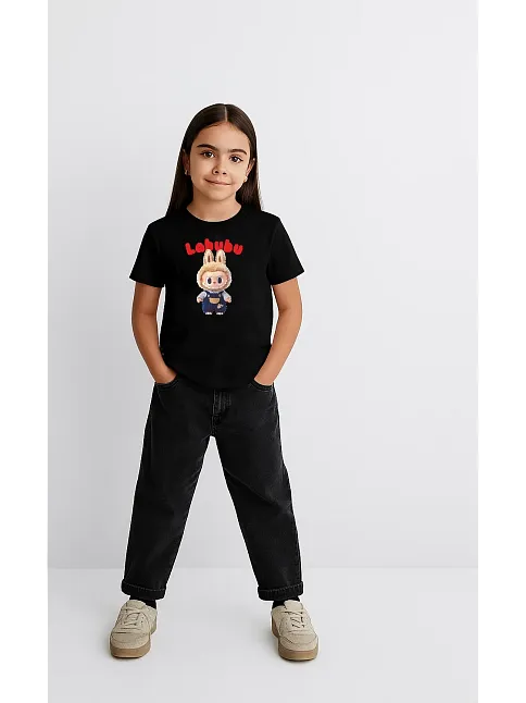 Kız Labubu Çocuk Baskılı T-shirt - Beyaz