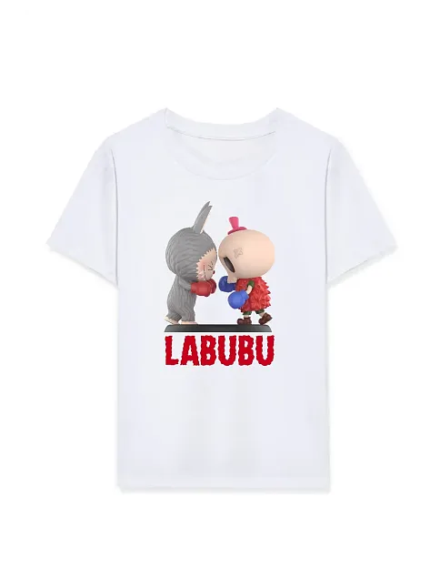 Kız Labubu Çocuk Baskılı T-shirt - Beyaz